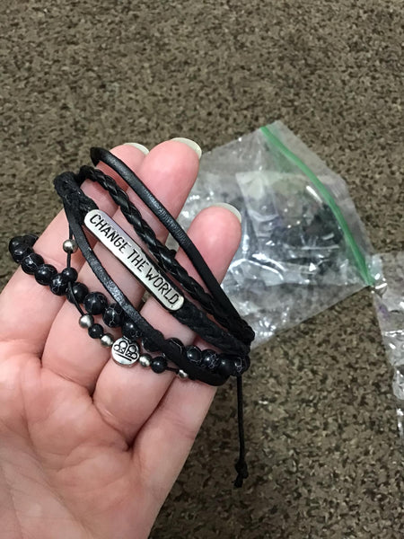 Black Leather Change the World Bracelet-Ericka C Wise, $5 Jewelry -Ericka C Wise, $5 Jewelry Paparazzi accessories jewelry ericka champion wise elite consultant life of the party fashion fix lead and nickel free florida palm bay melbourne