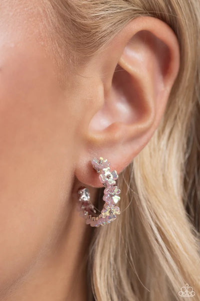 Floral Focus Pink Hoop Earrings-Paparazzi Accessories-Ericka C Wise, $5 Jewelry Paparazzi accessories jewelry ericka champion wise elite consultant life of the party fashion fix lead and nickel free florida palm bay melbourne