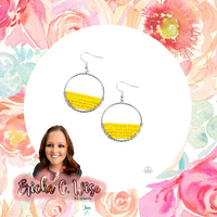 Head Over Horizons Yellow Earrings-Jewelry-Paparazzi Accessories-Ericka C Wise, $5 Jewelry Paparazzi accessories jewelry ericka champion wise elite consultant life of the party fashion fix lead and nickel free florida palm bay melbourne